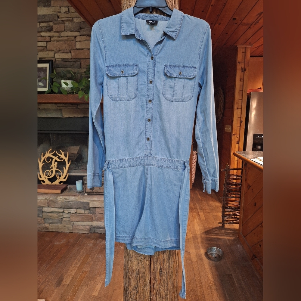 Denim Long Sleeve Shorts Button-Up Romper By ANA Sz Medium